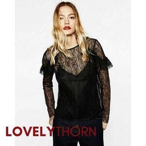 ZARA // black lace frill long sleeve w/ camisole liner